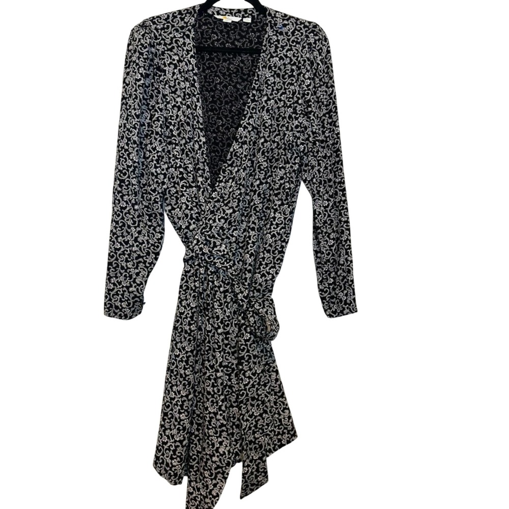 Boden Women Black/White Floral Wrap Dress Sz 16/18 Long Sleeve #1734MISSING BELT